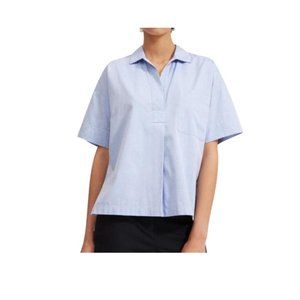 Everlane Boxy Blue Oxford Cotton Popover Short Sleeve Top Size 0